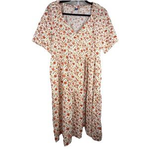Old Navy M Tall Cottagcore Dress Tiered Swing Pullover V-Neck Short Sleeve